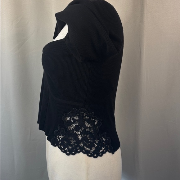 EXPRESS Black Body Contour Cropped Sweater with Lace Detail- NWT-XL - Picture 9 of 15